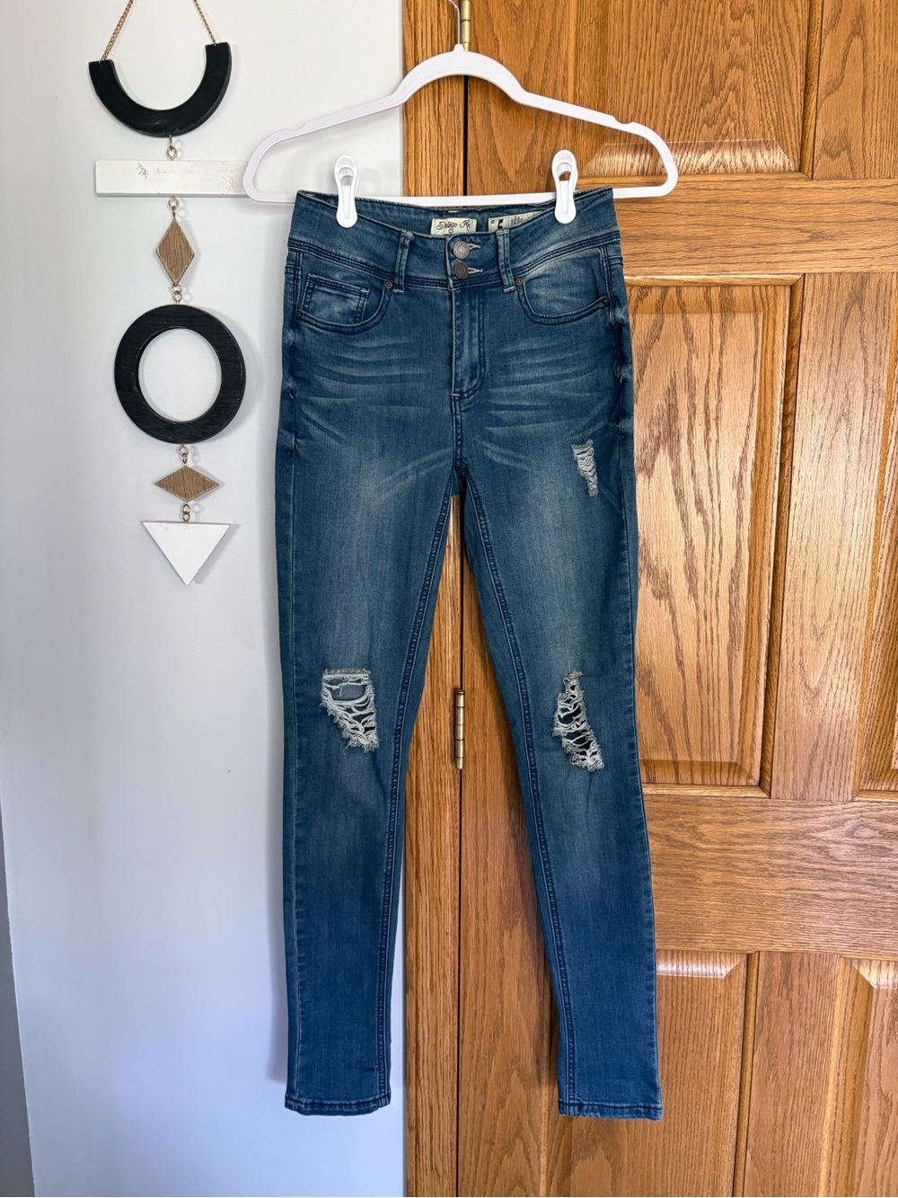 Indigo Rein Dark Blue Distressed Skinny Jeans